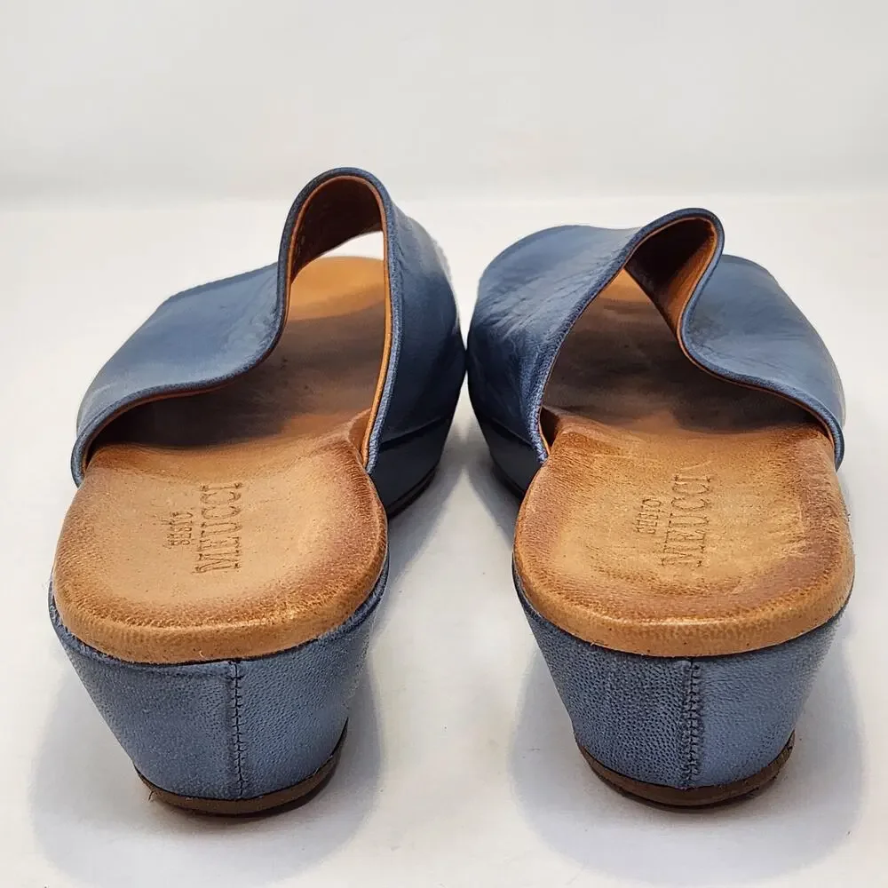 Sesto Meucci Blue Leather Wedge Slide Mule Sandal Women Size 9.5 M Open Toe
